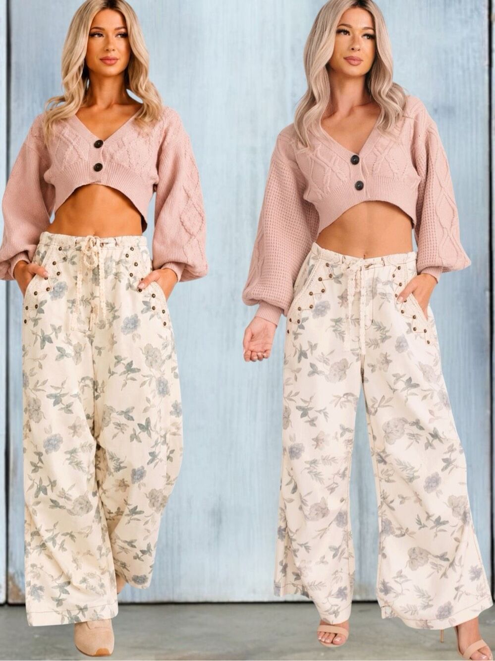 POL Cottagecore Floral Wide Leg Pants Boho Crochet Lace Studded Cotton Large - Picture 10 of 15
